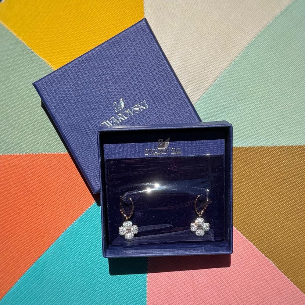 NIB Swarovski Crystal Latisha Flower Hoop Earrings